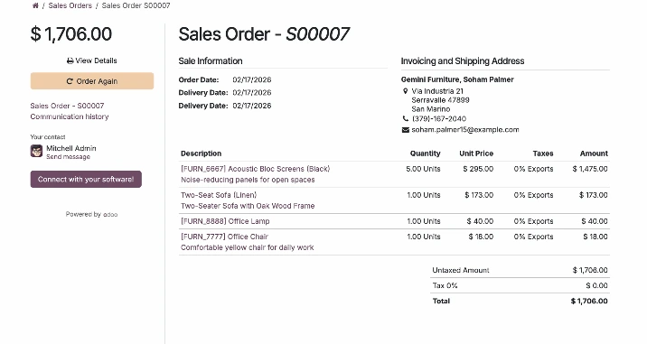 Bon de commande Odoo générant automatiquement livraison et facture