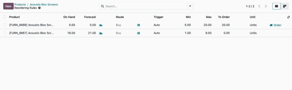 Règles de réapprovisionnement automatique dans Odoo Achats